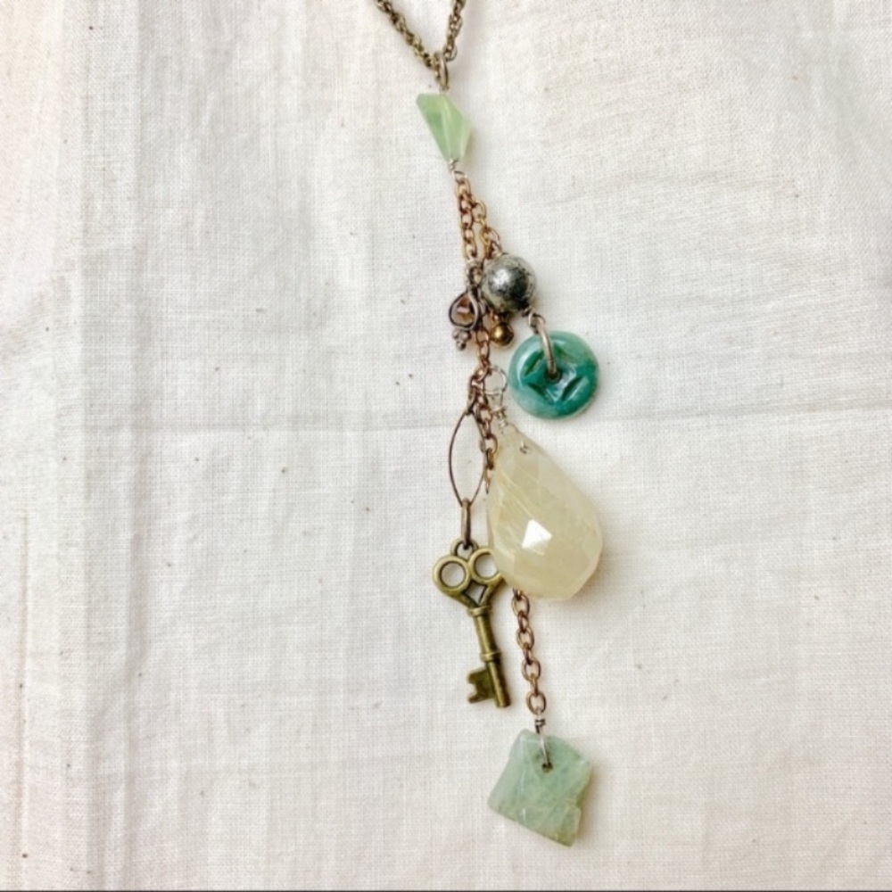 Bohemian Quartz Jade & Pyrite Gemstone Necklace